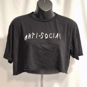 OOTDFash Anti-Social Black Crop Top Graphic Tee Y2K Edgy Streetwear Size L